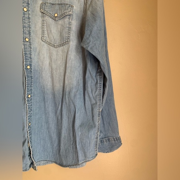 Lands end + blake Shelton snap pearl button button up jean denim shirt size xl - Picture 5 of 8